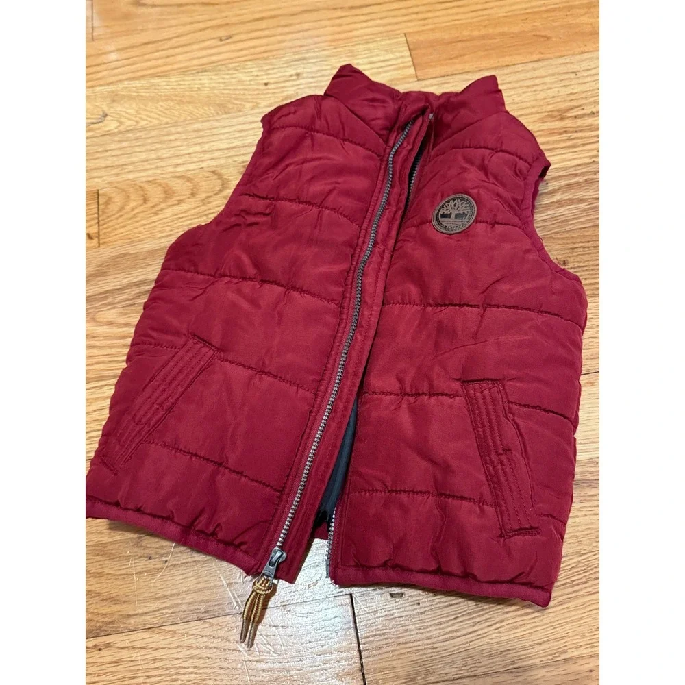 Timberland Kids‎ Puffer Vest Burgundy Red Quilted Full Zip Sleeveless Jacket 18M